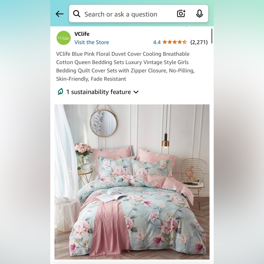 King duvet set - Blue & pink floral